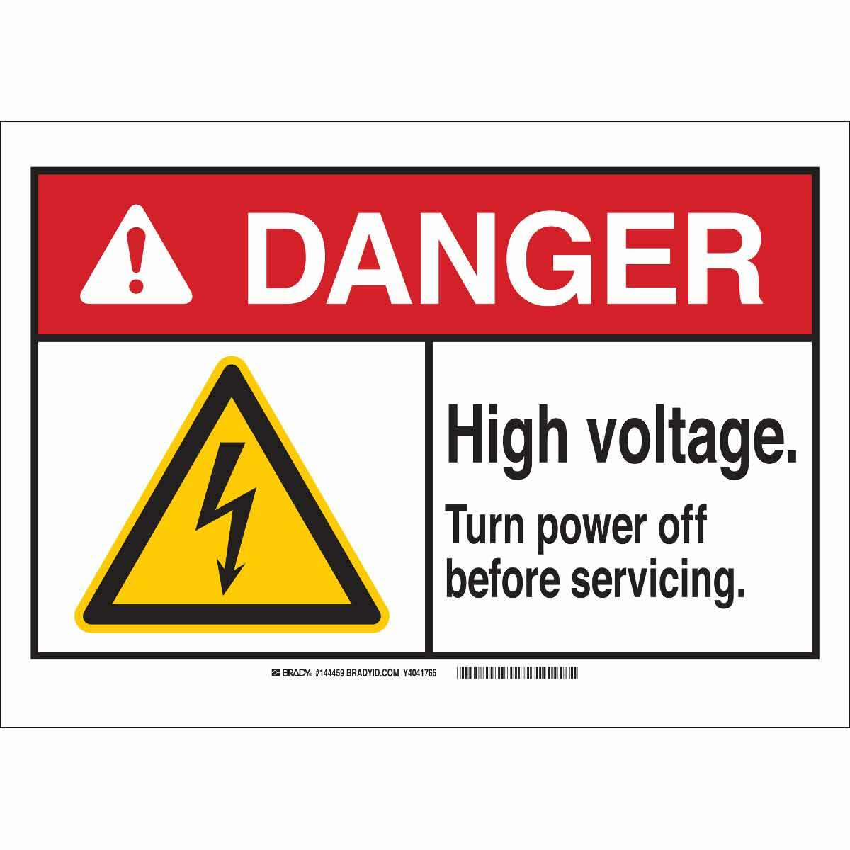 144459 Overlaminated Rectangular Electrical Safety Label, DANGER, 3-1/2 in H x 5 in W, Black/Red on White, B-302 Polyester, Adhesive Mount