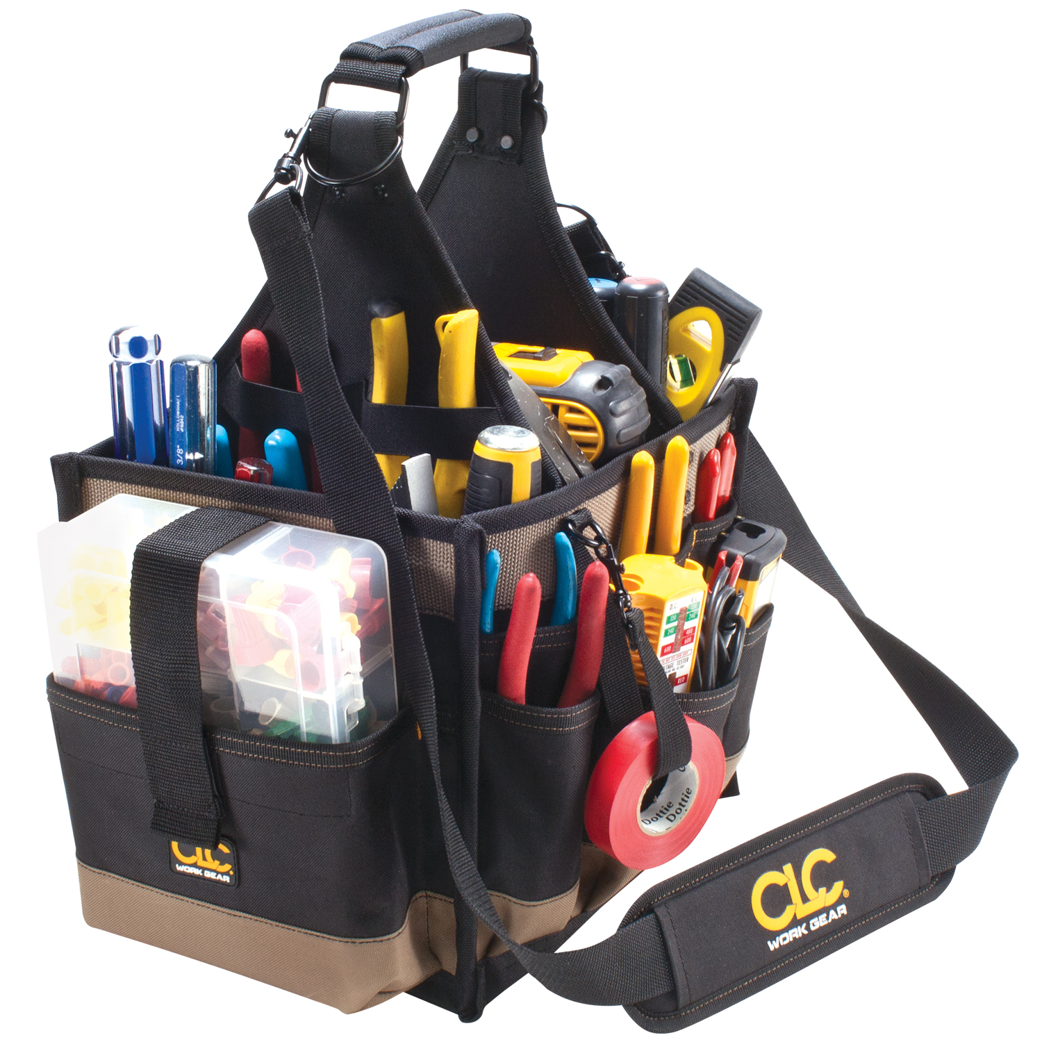CLC, Large Electrical & Maintenance Tool Carrier, Black, 23 pockets, 10 in. width, 19 in. depth, 7 inner pockets, Fabric, 11 in. length
