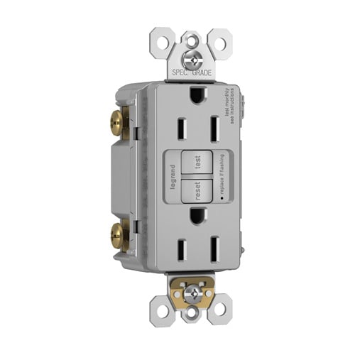 Trademaster/Spec-Grade Tamper-Resistant 15A Self-Test Duplex GFCI, Gray