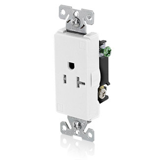 Tamper-Resistant Decora Single Receptacle. 2-Pole 3-Wire. 20A-125V.  Nema 5-20R. Back And Side Wire -White