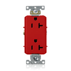 20A 125V NEMA 5-20R 2P 3W Decora Plus. Duplex Receptacle. Straight Blade. Commercial Grade. Self Grounding. Back and Side Wired. Steel Strap - Red