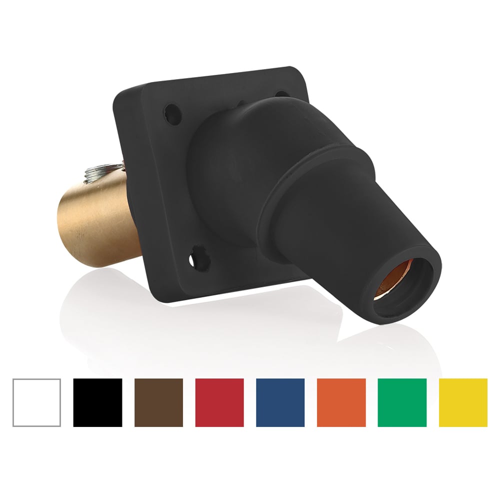 16 Series Single Pole Cam Type Female Panel Receptacle, 45-Degree, Taper Nose, Double Set Screw, 600 Volts, Rated Up To 400 Amperes Continuous, Cable Range - 1/0 - 4/0 - Black