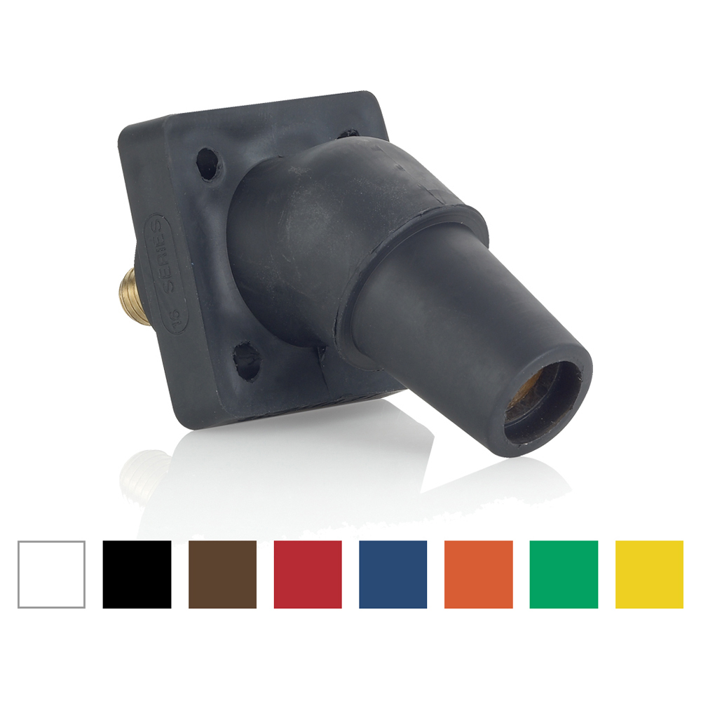 16 Series Single Pole Cam Type Female Panel Connector, 45-degree, Taper Nose, Threaded Stud, 600 Volts Rated Up To 400 Amperes Continuous. Cable Range - #2 - 4/0 - White
