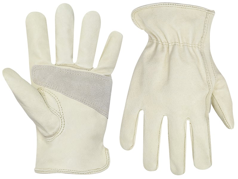 CLC, Work Gloves, Large Size, Top Grain Pigskin material, Driver glove type, Shirred Wrist with Leather Binding cuff