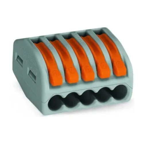 LEVER-NUTS® splicing connector; 5-conductor with operating levers; 28-12 AWG; gray housing; Bag of 1000 pieces