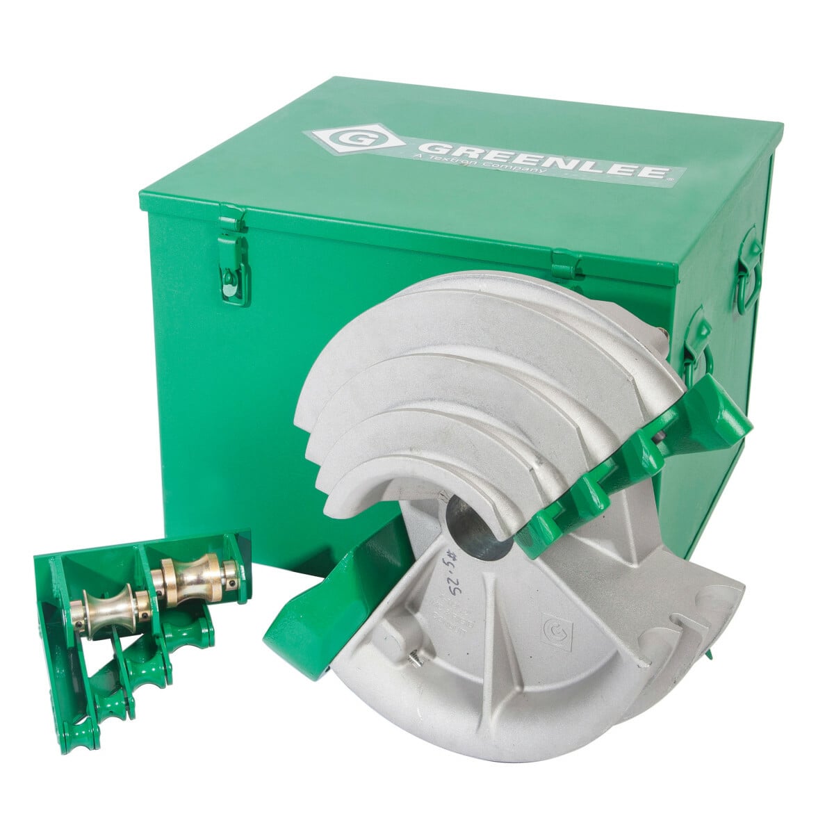 Bend 1/2" - 2" Rigid conduit on one shoe.  No loose pieces.  One time set-up.  Less lifting reduces operator fatigue.  Works with Greenlee 555CX, 555DX and 555C electric conduit benders.