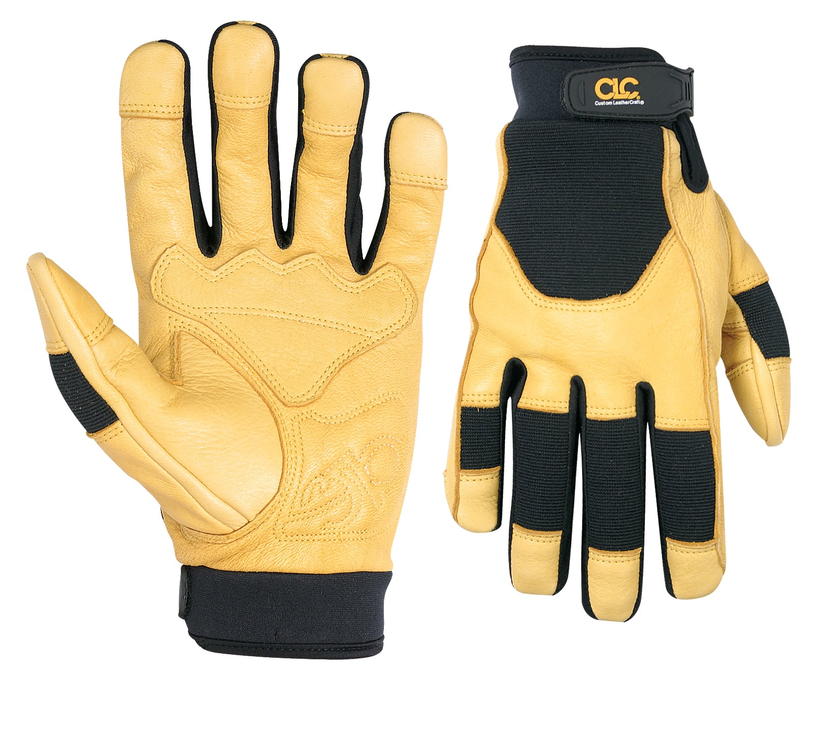 CLC, Hybrid Gloves, Extra Large Size, Top Grain Deerskin material, Hook and Loop Closure cuff, Suede Leather palm material, Spandex back material