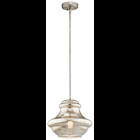 The Everly(TM) 10.25 one light schoolhouse shaped pendant comes with a curved, glass blown container featuring mercury glass and a Brushed Nickel finish for a simple and elegant look. The Everlyfts versatile design coordinates with a variety of styles and can be used singularly, in multiples or arranged at varying heights to elevate the room.