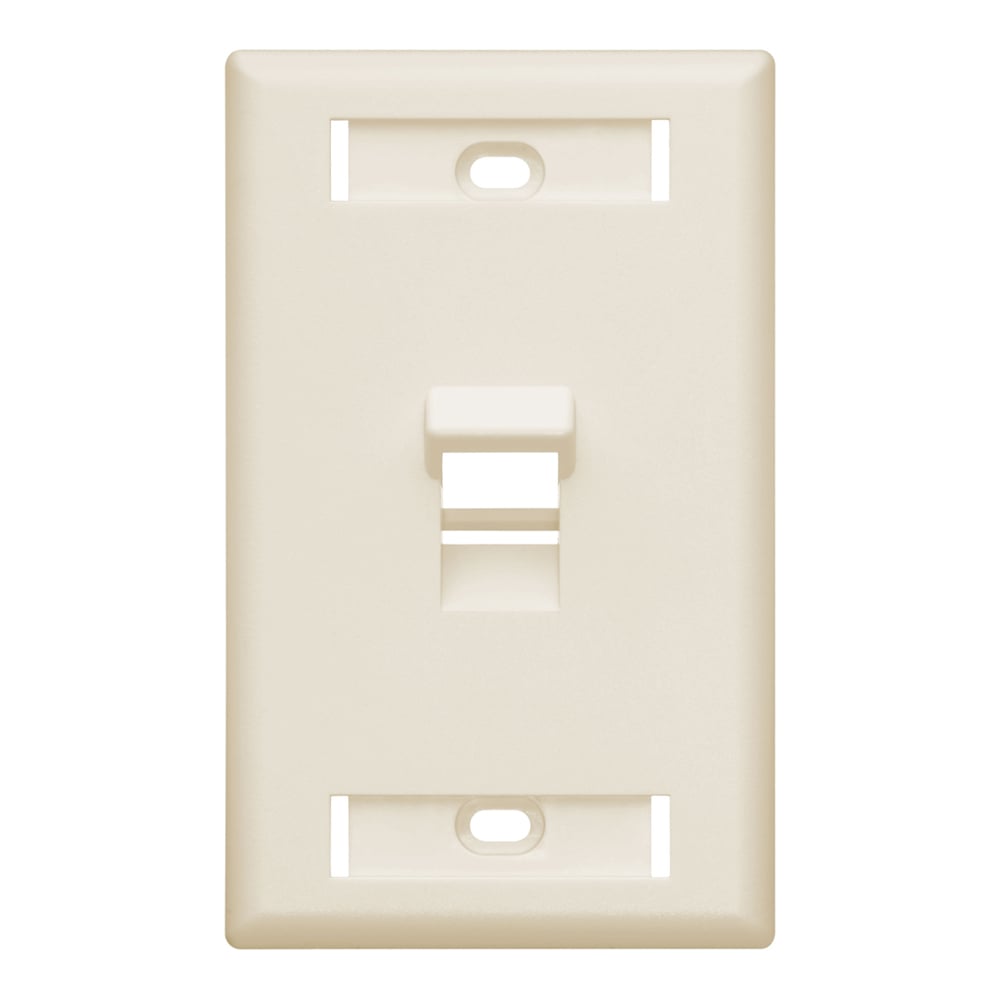 Angled Quickport Wallplate W/ Id Window. Single Gang. 1-Port - Light Almond