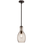 The Everly(TM) 13.75 one light hour glass shaped pendant comes with a curved, glass blown container featuring champagne glass and a Olde Bronze finish for a simple and elegant look. The Everlyfts versatile design coordinates with a variety of styles and can be used singularly, in multiples or arranged at varying heights to elevate the room.