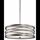 The Krasi(TM) 9.5in; 4 light chandelier/pendant features a contemporary look with its bold intertwining metal rings in Warm Bronze finish and clear etched tempered glass and off white fabric shade. The Jolie chandelier/pendant is perfect in several aesthetic environments, including transitional and traditional.