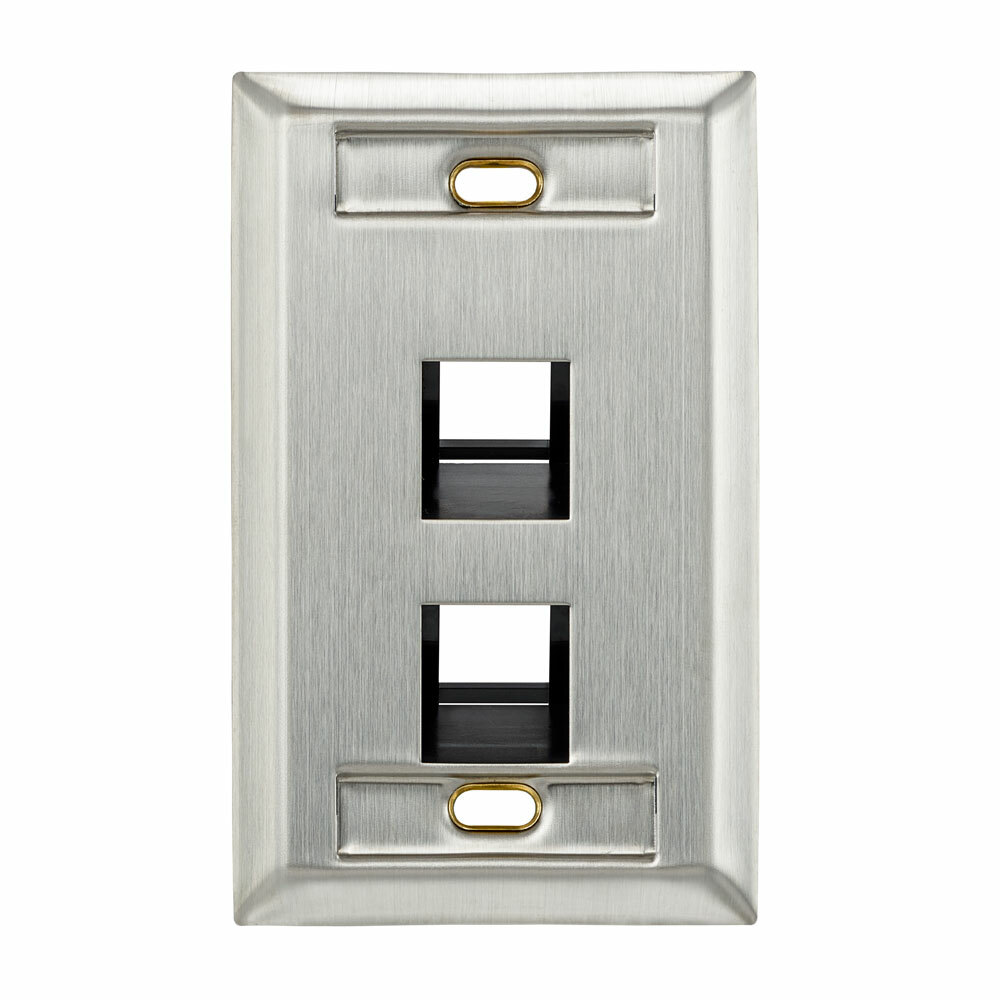 Angled Quickport Wallplate With Id Windows. Single Gang. 2-port. Color Stainless Steel.