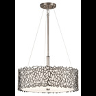 The Silver Coral 11in; 3 light convertible pendant features a modern look with its Classic Pewter finish and etched diffuser and white fabric shade. The Silver Coral pendant was inspired by natural coral and works in modern and transitional environments.