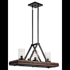The Colerne(TM) 16.75in. 6 light chandelier features rustic style with its Auburn Stained wood and distressed metal accents in black finish and clear seeded glass. It features a downlight and 3 way switch. The Colerne(TM) chandelier works in several aesthetic environments, including transitional, lodge and country.