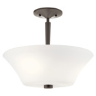 The Aubrey(TM) 15in; 3 light semi flush features a classic look with its tapered column design and Olde Bronze finish and satin etched cased opal glass. The Aubrey semi flush is perfect in several aesthetic environments, including traditional and modern.