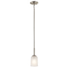 The straight lines and up-sized satin etched glass of this Brushed Nickel 1 light mini pendant from the Shailene Collection create the perfect casual look for the updated urban lifestyle.