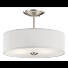 The Shailene(TM) 14in; 3 light round semi flush features a classic look with its clean lines in Brushed Nickel finish and satin etched white diffuser and micro fiber shade. The Shailene semi flush works in several aesthetic environments, including traditional and transitional.