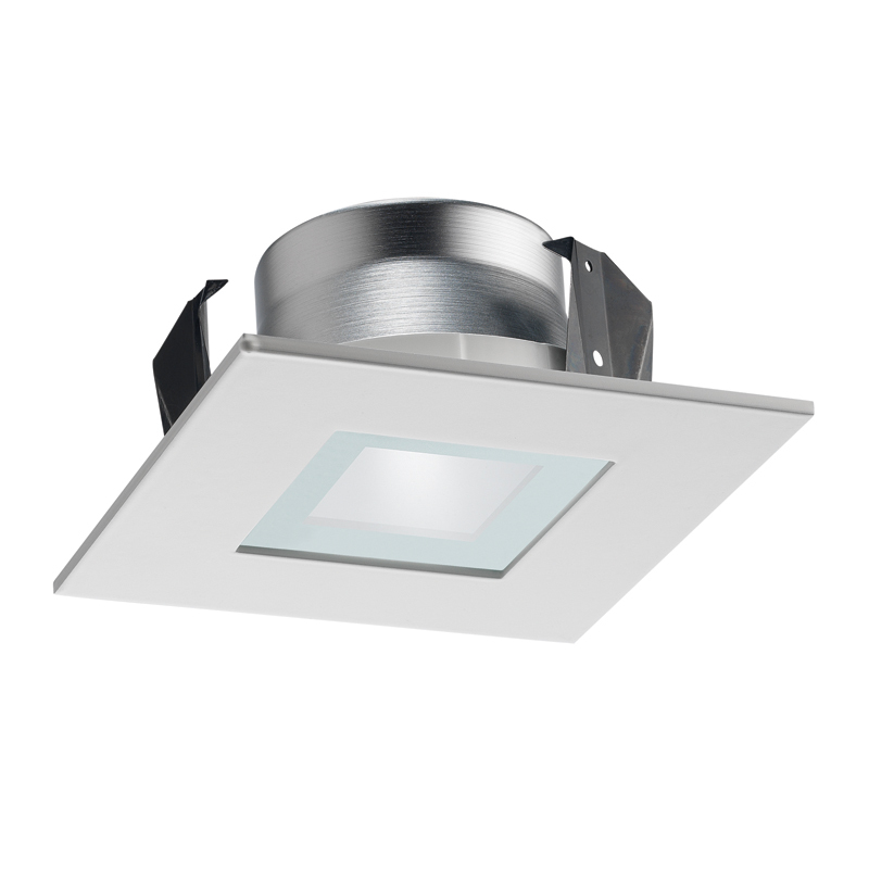 441SQ square lensed trim for low voltage housings, perimeter frosted lens, white finish