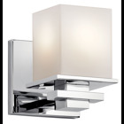 The Tully(TM) 6.5in; 1 light wall sconce light features a contemporary look that showcases an angular geometric design, Chrome finish and satin etched cased opal glass. The Tully wall sconce light works in several aesthetic environments, including traditional, soft contemporary and modern.