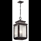 There is a taste of industrial flair in this traditional 4 light outdoor pendant from the Wiscombe Park(TM) collection. With details reminiscent of old world lanterns the Weathered Zinc finish is perfectly complimented by the clear seedy glass.