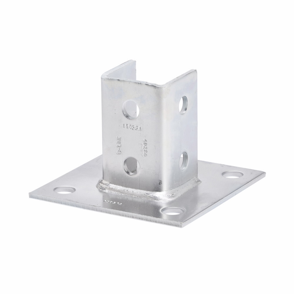 Eaton B-Line series 4Dimension strut pipe clamps and fittings, 4" Height, 6" Length, 6" Width, 3.8lbs, Steel, 4D post base, square, centered, For use with 4D22 and 4D21 channels, Electro-plated