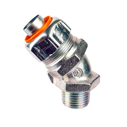 3/4 Inch 45 Degree Malleable Iron Liquidtight Push-in Connector, Non-insulated