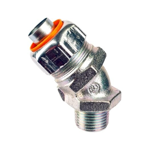 1 Inch 45 Degree Malleable Iron Liquidtight Push-in Connector, Non-insulated