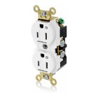 15 Amp. 125 Volt. NEMA 5-15R. 2P/3W. Industrial Series Extra Heavy Duty Specification Grade. Duplex Receptacle. 2 Plug Controlled Markings. Straight Blade. Self Grounding. Back And Side 8 Hole Feed-Thru Wired. Contractor Pack - White