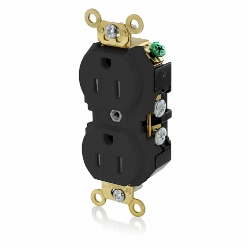 Tamper-Resistant Duplex Receptacle.  Flat Face. 2-Pole 3-Wire. Nema 5-15r. 15a-125v. Fed-spec. Self-ground. Back And Side Wired. Industrial Spec Grade - Black