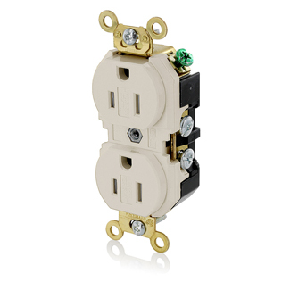 Tamper-resistant Duplex Receptacle. Flat Face. 2-pole 3-wire. Nema 5-15R. 15A-125V. Fed-spec. Self-ground Back And Side Wired. Industrial Spec Grade - Light Almond