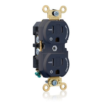 20 Amp. 125 Volt. NEMA 5-20R. 2P/3W. Industrial Series Extra Heavy Duty Specification Grade. Duplex Receptacle. 2 Plug Controlled Markings. Straight Blade. Self Grounding. Back And Side 8 Hole Feed-Thru Wired. Contractor Pack - Black
