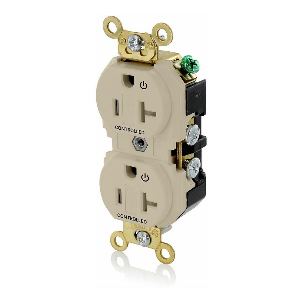 20 Amp. 125 Volt. NEMA 5-20R. 2P/3W. Industrial Series Extra Heavy Duty Specification Grade. Duplex Receptacle. 2 Plug Controlled Markings. Straight Blade. Self Grounding. Back And Side 8 Hole Feed-Thru Wired. Contractor Pack - Ivory