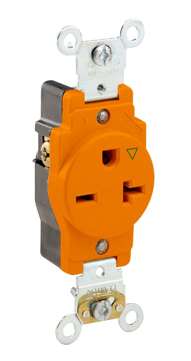2 Pole 3 Wire 20A-250V Spec Grade Isolated Ground Single Receptacle - Orange