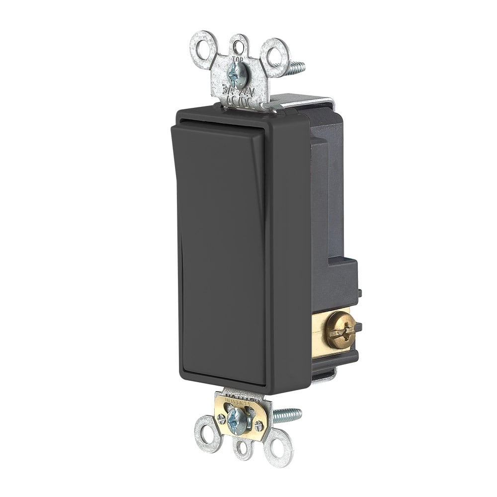 3 Amp. 24 Volt AC/DC. Switch Decora Plus Quiet Rocker. Low Voltage Single Pole. Commercial Grade. Side and Back Wired. 10-Year Limited Warranty  BLACK