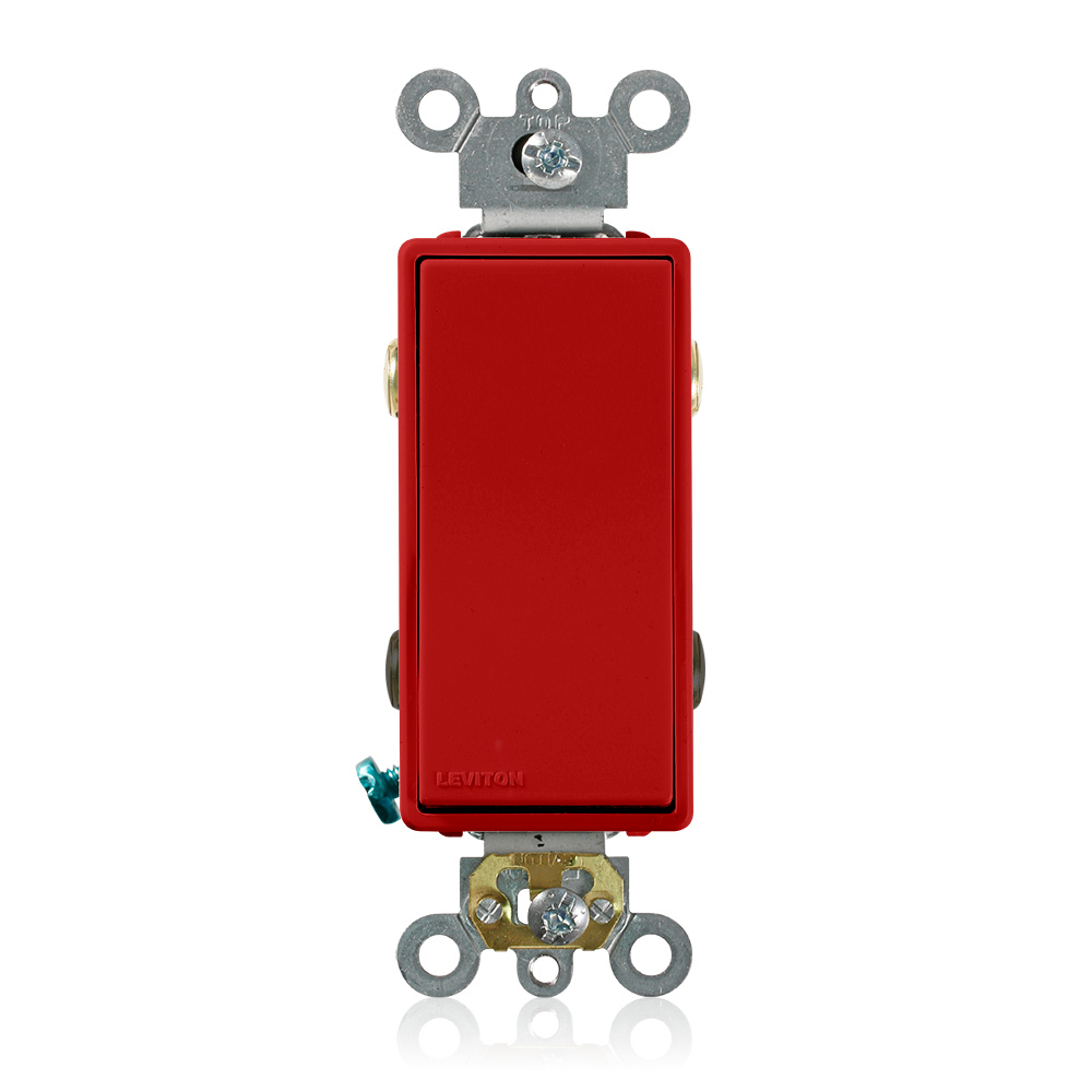 4 Way 20A-120/277V AC. Switch Decora Plus Quiet Rocker. Commercial Spec Grade. Side And Back Wired. - Red