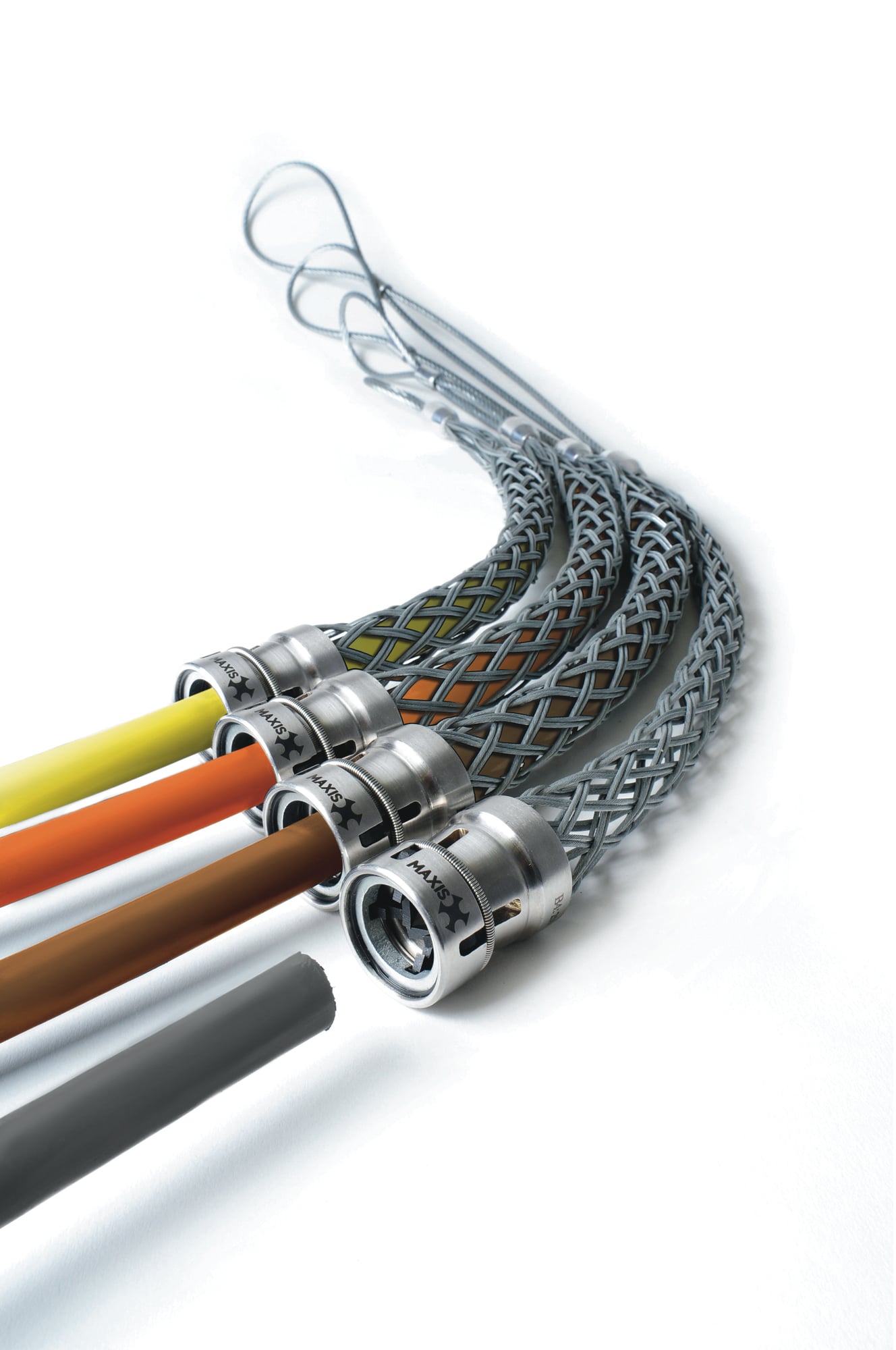 Dual lock pulling system using both a cam lock head and a double braided wire to quickly secure cable to rope without the fear of losing a conductor.
