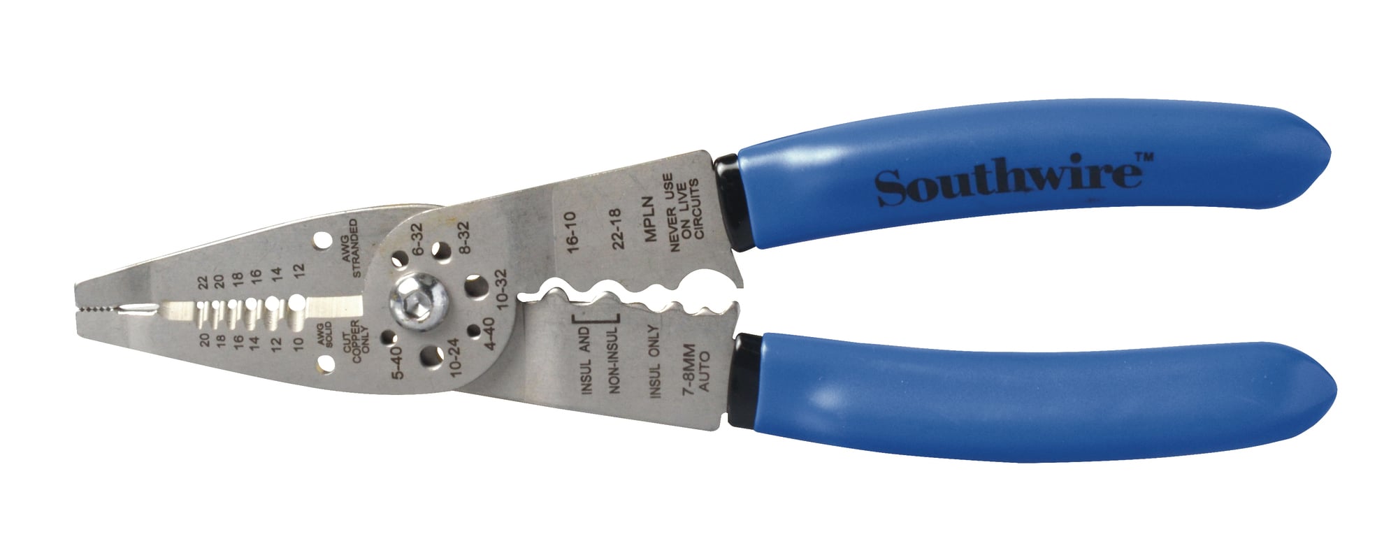 Long nose design for forming and loopin gwire and handling small parts.
