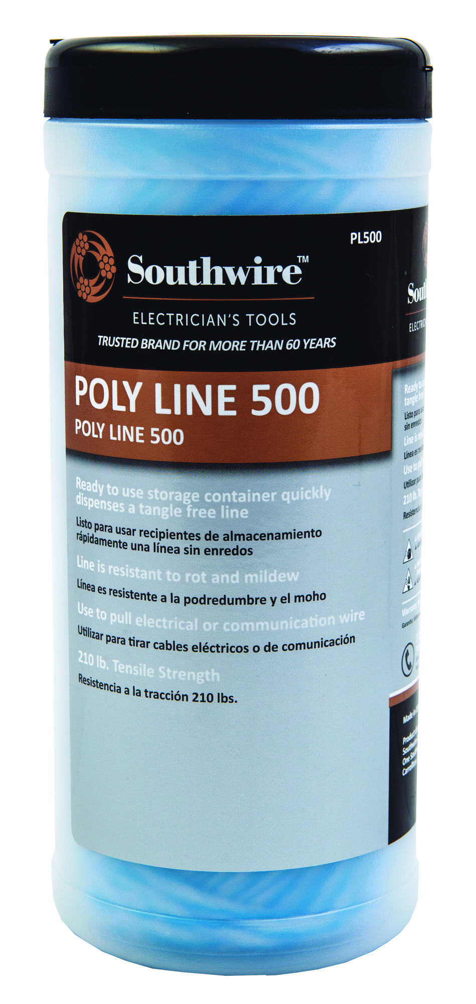 Tangle-resistant poly line for light duty cable or rope pulling applications. This poly line is made to resist rot and mildew, maximizing the life of this line.