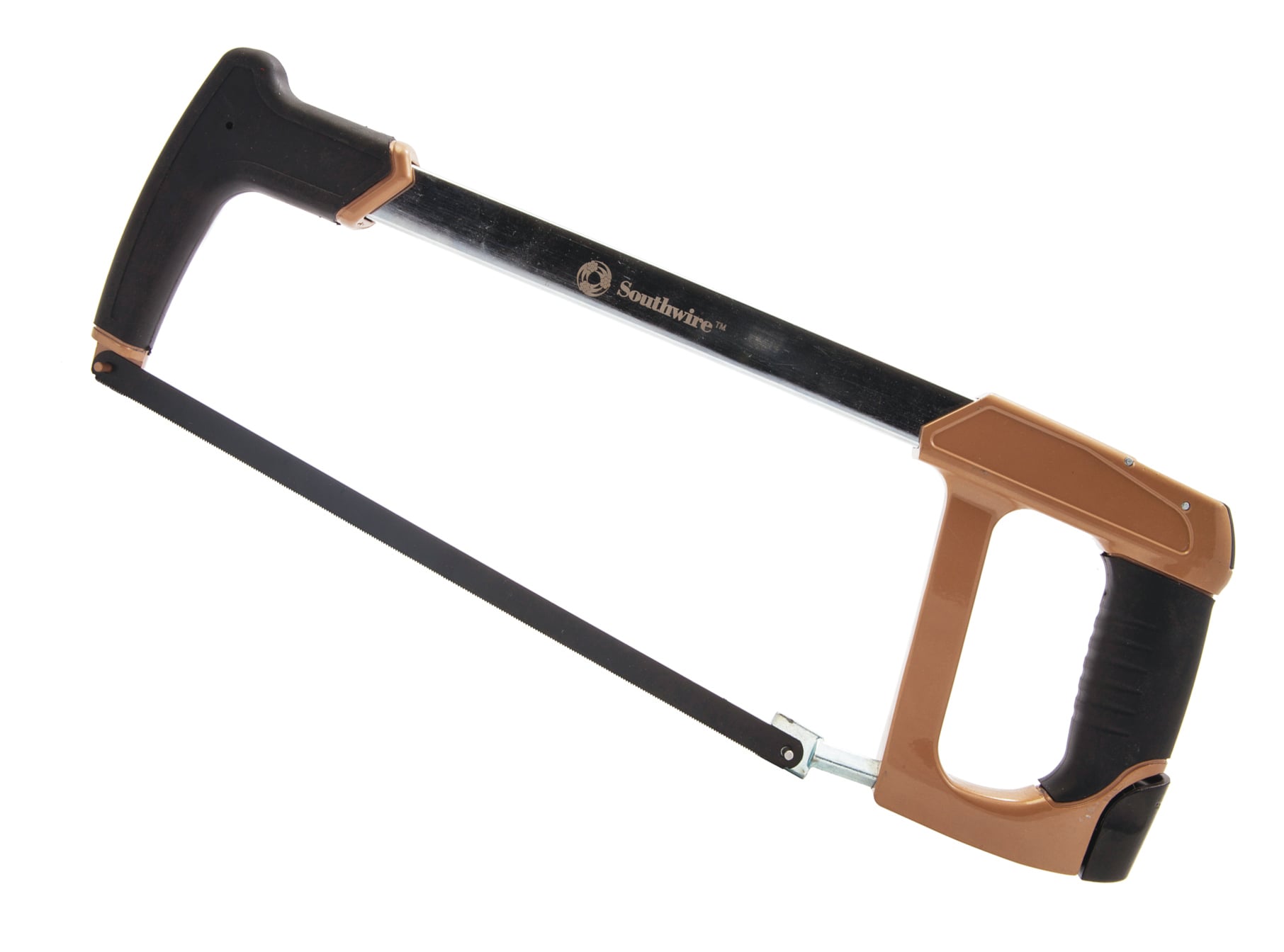 Versatile hacksaw features blade storage, integrated drywall saw and dual blade mounts which allow blade to  to be adjusted to make vertical and 55- degree angle for flush cutting.
