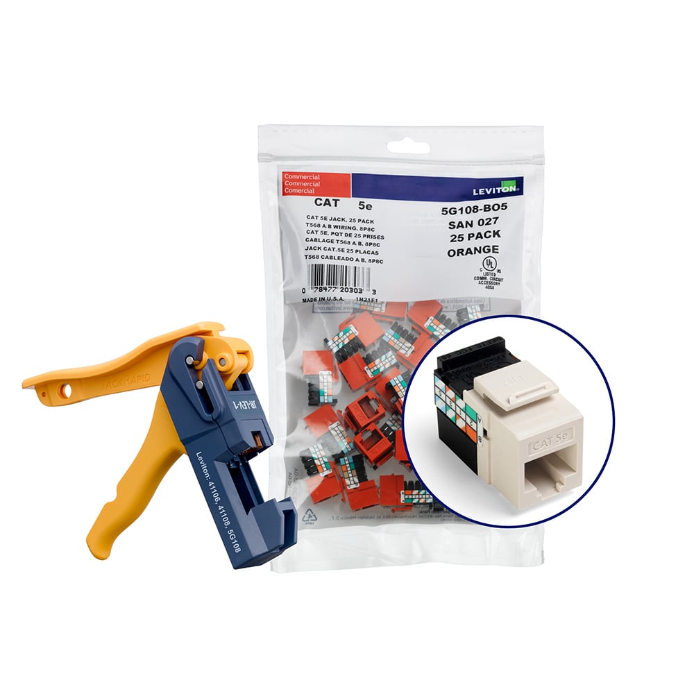 Cat 5e (5g108) Connectors Kitted With Jack Rapid Tool, 1 Fg = 6 Quickpacks (25 Connectors Per Quickpack), Total Of 150 Connectors, Plus 1 Jack Rapid Tool-Light Almond