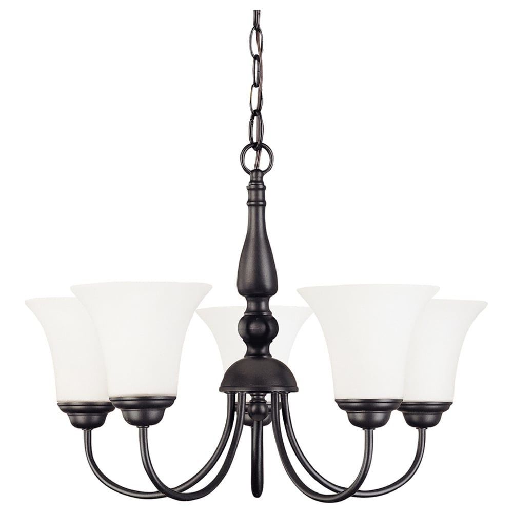 Dupont - 5 light 21 Chandelier w/ Satin White Glass - Dark Chocolate bronz