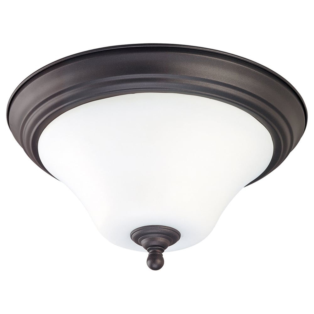 Dupont - 2 light 15 Flush Mount w/ Satin White Glass - Dark Chocolate bronz