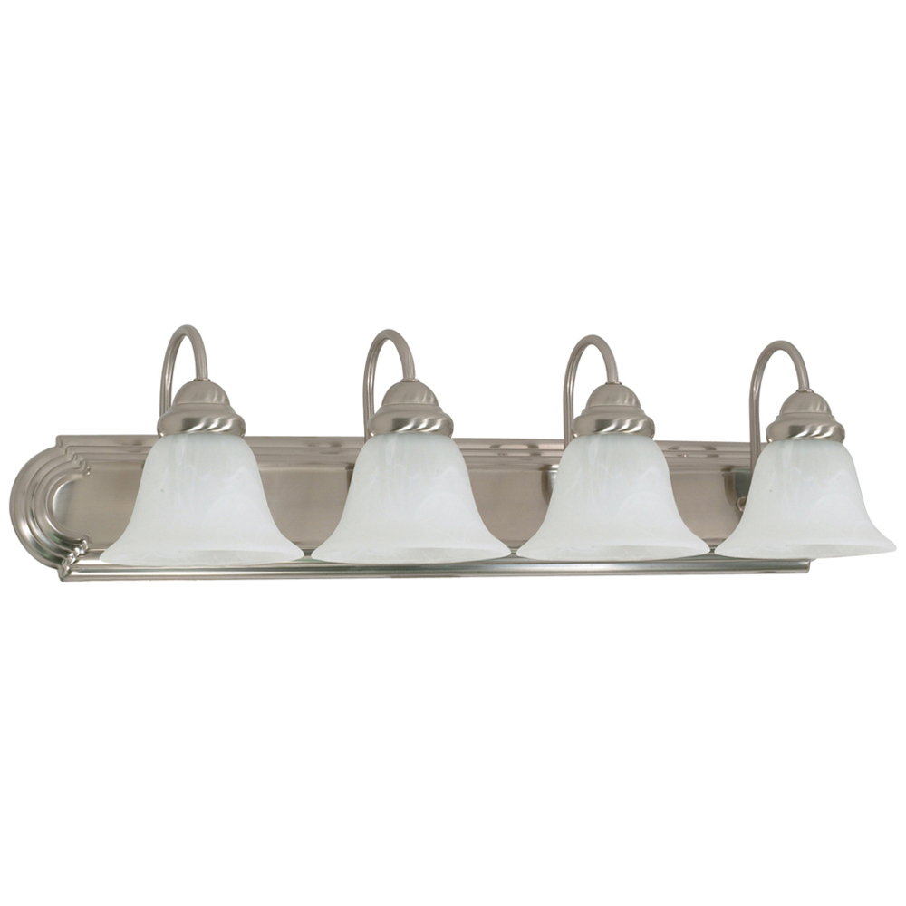Ballerina - 4 Light - 30 - Vanity - w/ Alabaster Glass Bell Shades - Brushed Nickel