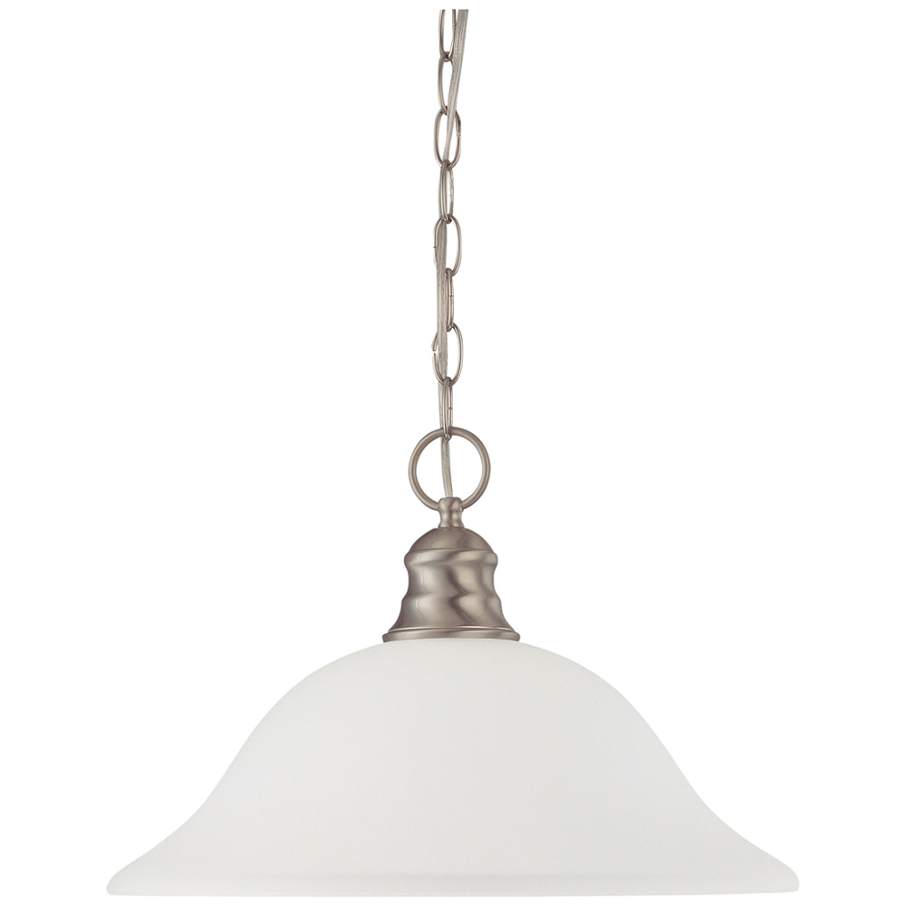 1 Light 16 Pendant w/ Frosted White Glass - Brushed Nickel