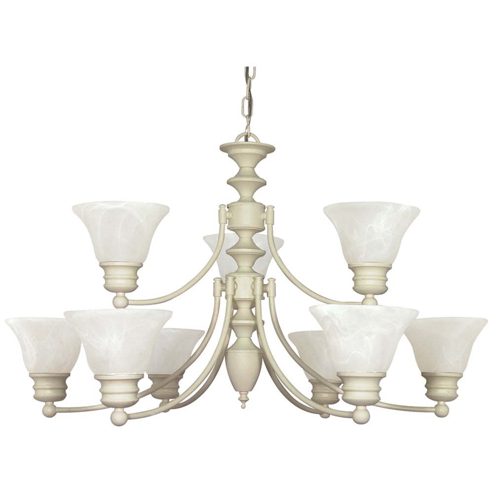 Empire - 9 Light - 32 - Chandelier - w/ Alabaster Glass Bell Shades, 2 Tier - Textured White