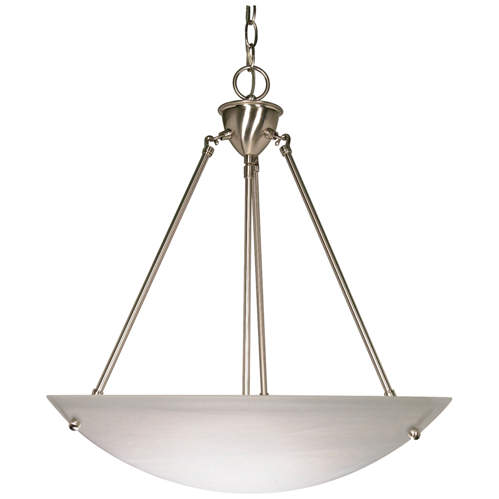 3 Light - 23 - Pendant - Alabaster Glass Bowl - Brushed Nickel