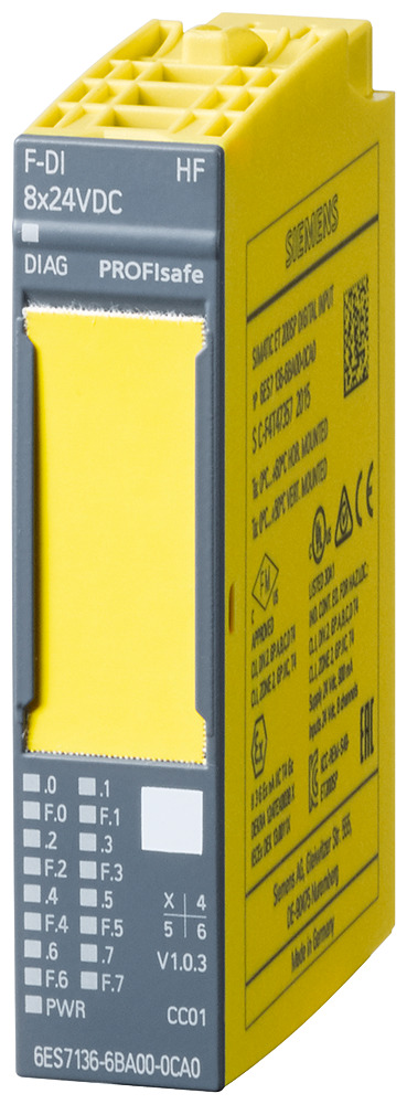 SIMATIC dp, electron. module f. et 200sp, f-di 8x24VDC hf, 15 mm width, up to pl e (iso 13849-1)/ sil3 (iec 61508)