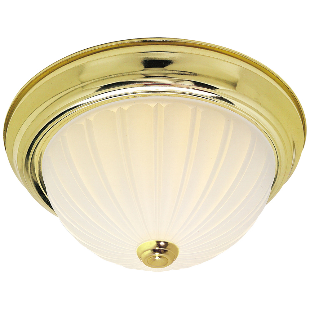 3 Light - 15 - Flush Mount - Frosted Melon Glass - Polished Brass