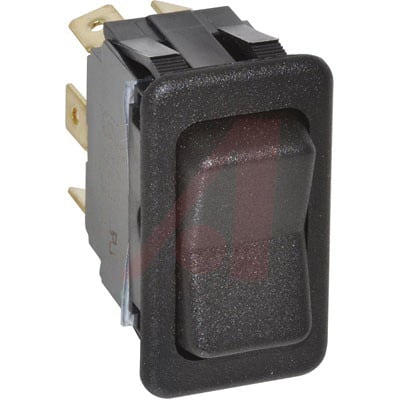 EURO SR STD Size Euro-Style Rocker Switches, Sealed, Momentary up/down position contacts, 2.3,5.6-OFF-2.1,5.4, Two-face, 15A at 125V, 10A at 250V, 15A at 28V, 0.250 in spade terminal, Snap-in mounting, Two-pole, Double-throw, Matte