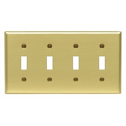 Four Gang Wallplate Polished Brass. Standard Size. Pierced For Four Toggles. Nom Certified. Brass
